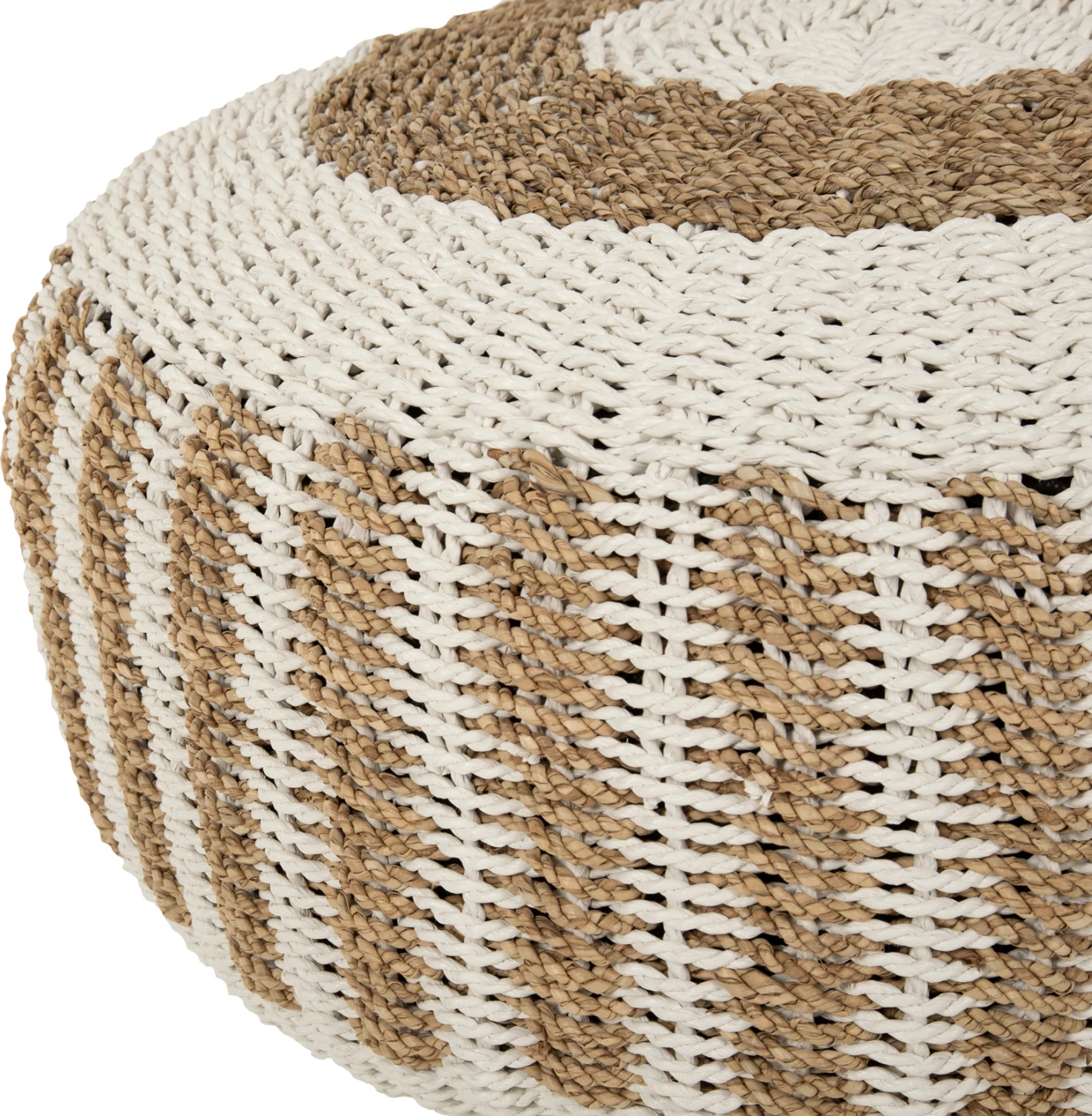 Karrige-pouf SARONI, ngjyrë natyrale-bardhë, Φ60x35H cm