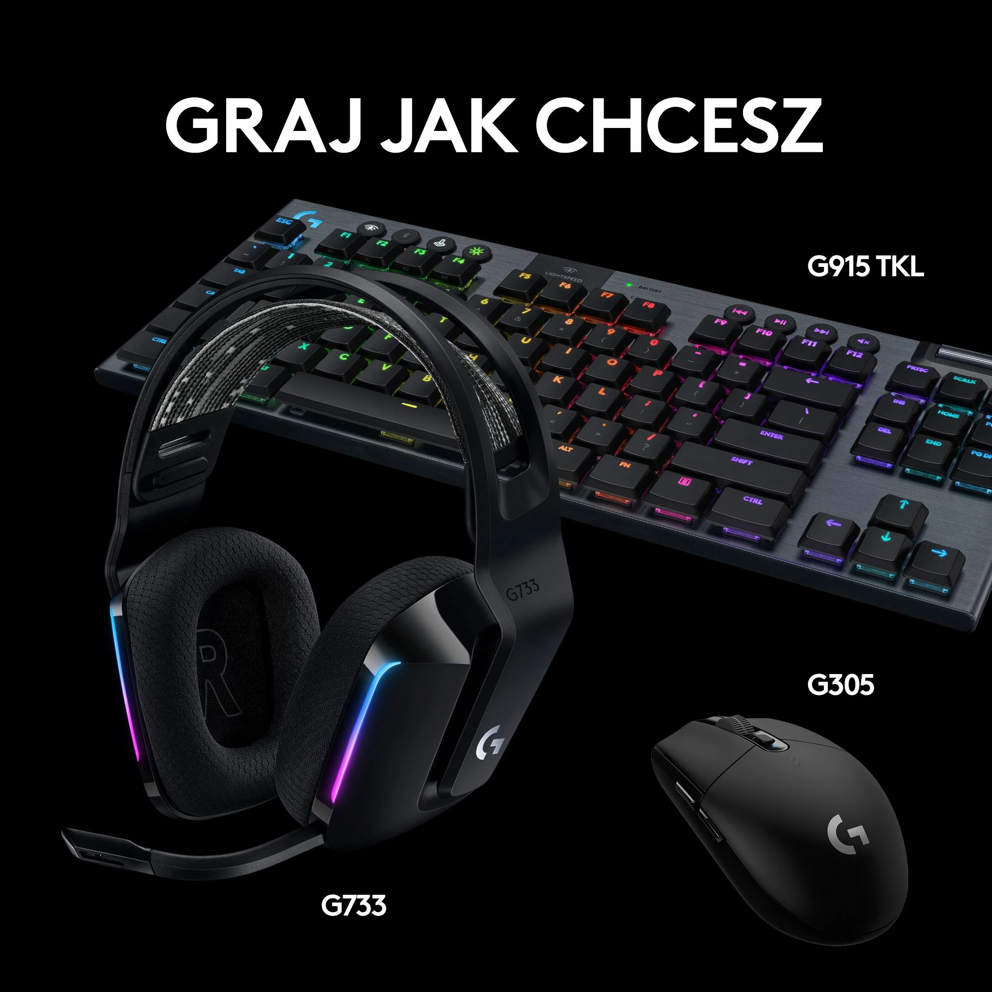 Kufje gaming Logitech G733 LIGHTSPEED 7.1 Wireless RGB, të zeza (981-000864)