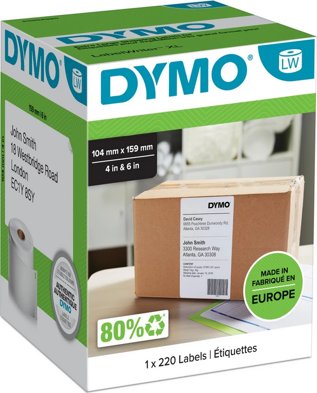 Etiketa Dymo S0904980 104x159 mm, të bardha, 220 copë