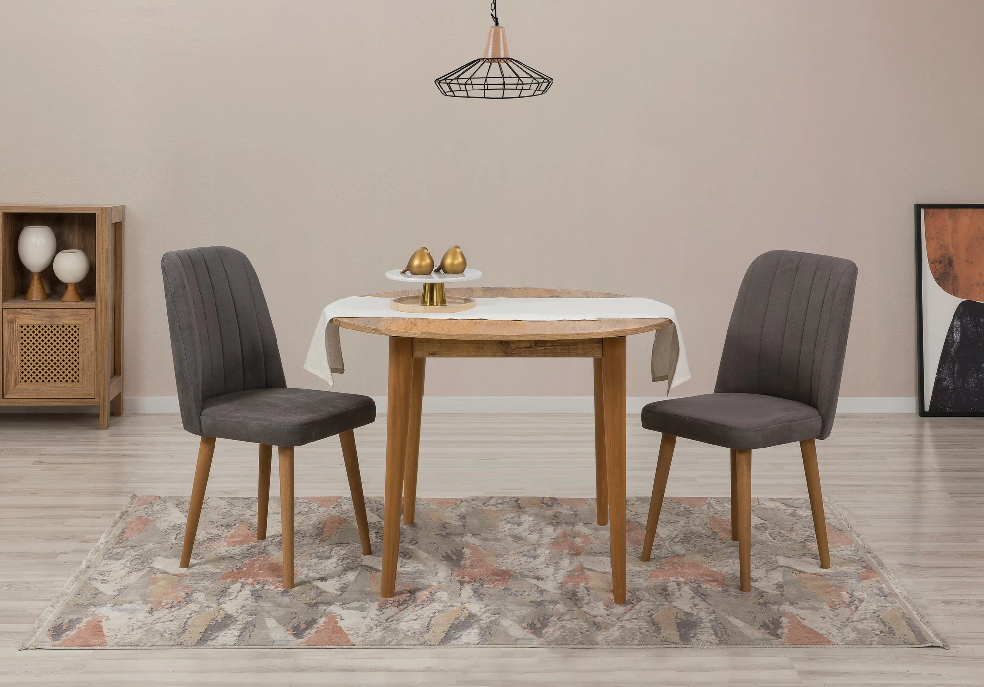 Tavolinë me karrige, zgjatshme, 3 copë, Skye Decor Vina 1501, ngjyrë pishë Atlantike, antracit