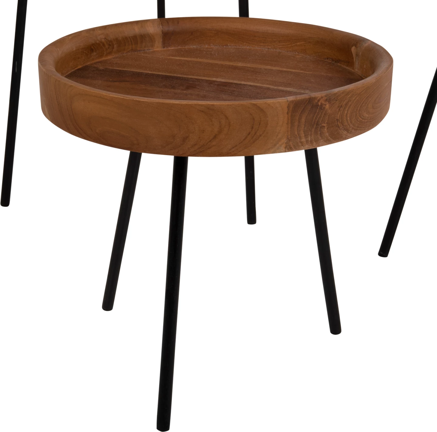 Tavolina anësore 3 copë set MANTARYS FH9799 dru MINDI-këmbë metali të zeza Φ60x55,5Ηcm