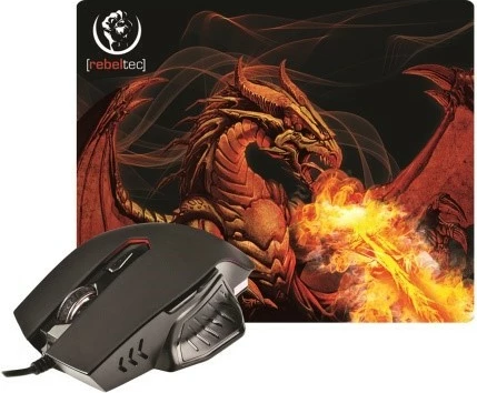 Set gaming maus + mauspad Rebeltec RED DRAGON, me ndriçim LED, 2400 DPI, i zi, dekorativ