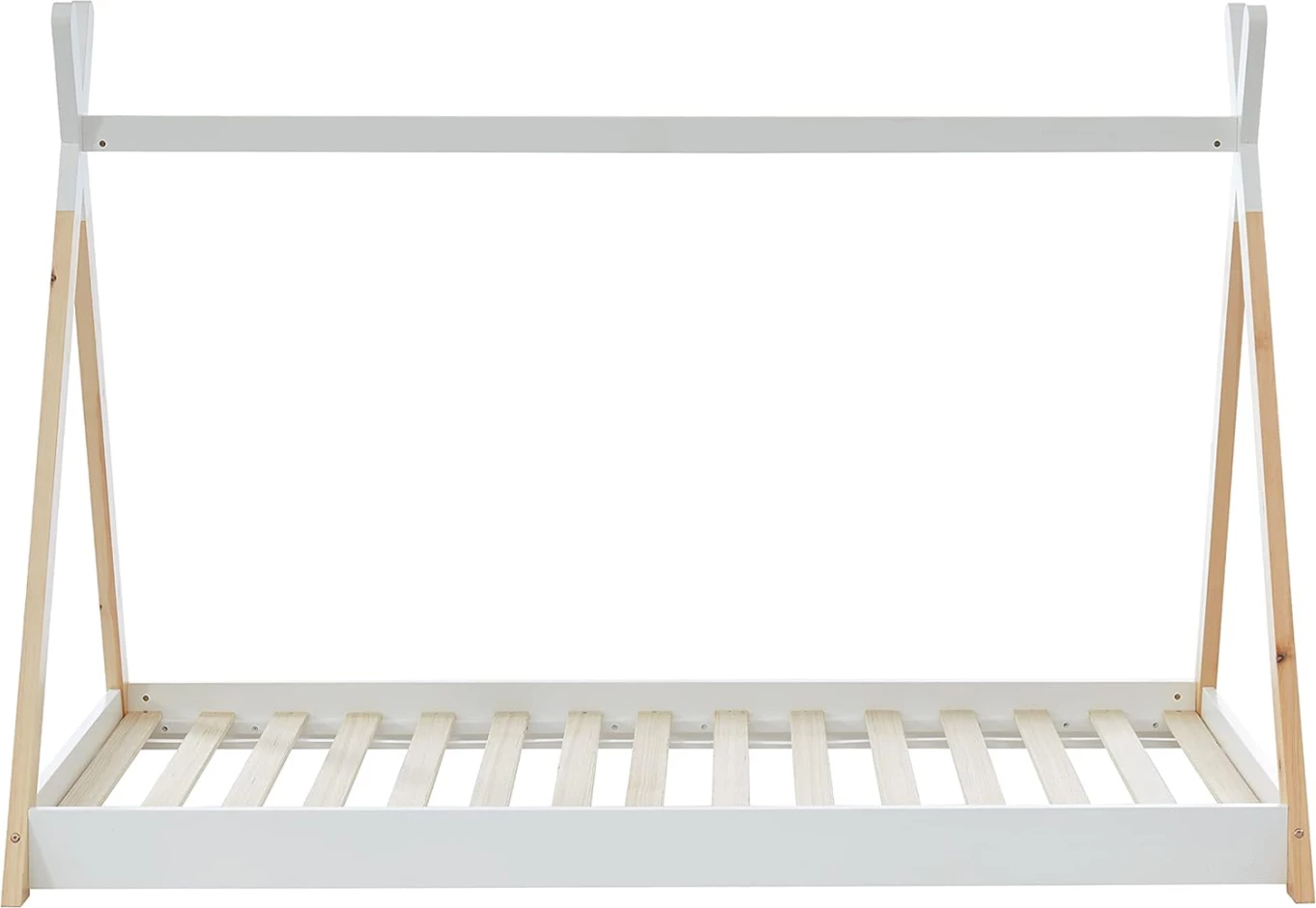 Krevat për fëmijë MUNK, stil Montessori, dru pishe, natyral-bardhë, për dyshek 190x90cm