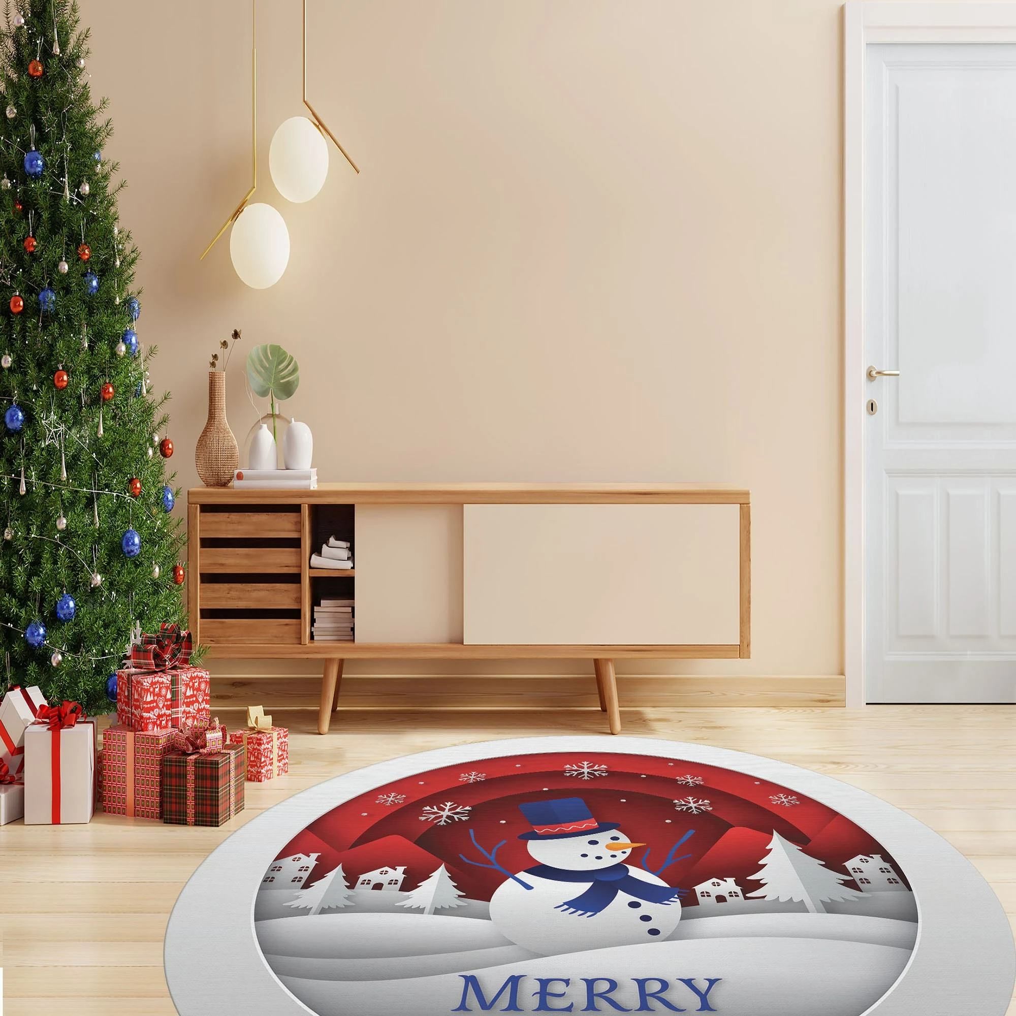 Qilim i rrumbullakët, shumëngjyrësh, dizajn Krishtlindjesh, 160cm, Conceptum Hypnose, Woopamuk446