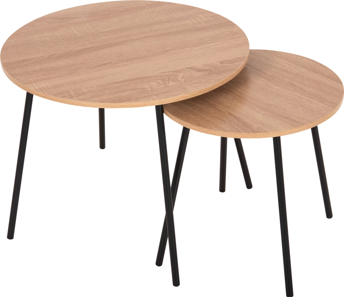 Tavolina kafeje 2 copë, të rrumbullakëta, CUPPER, FH9878.01, melaminë në ngjyrë SONAMA-metal i zi, Φ55x45H cm