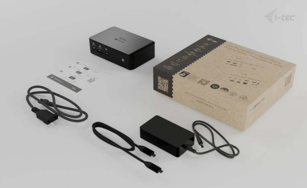 Kasë i-tec Thunderbolt 5 Quattro Display Docking Station, 5x USB, 2.5G LAN, Power Delivery 140W, e zezë