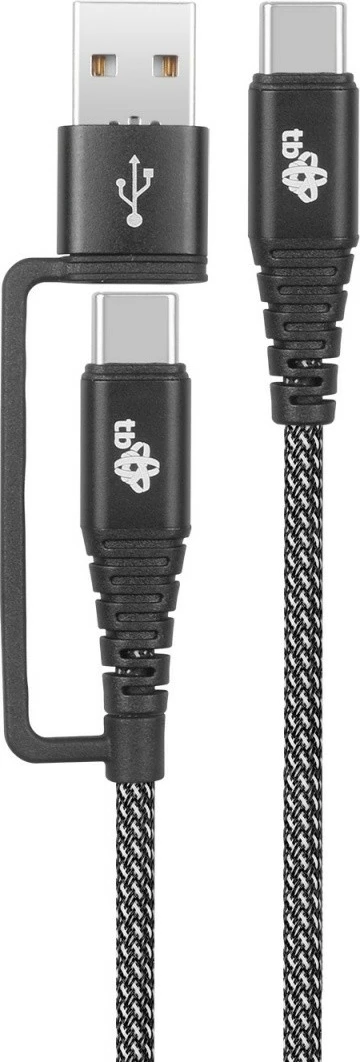 Kabllo 2-në-1 TB USB C në USB C me adapter USB A, 1.2 m, e zezë