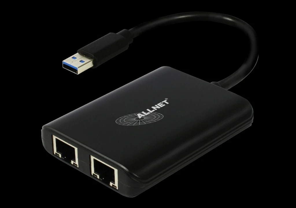 Adapter rrjeti USB 3.0 ALLNET ALL-NC-2G-102-USB-A, dy porta Ethernet, një port USB 3.0, i zi