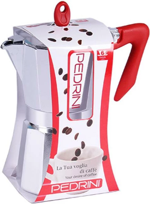 kafetiere moka Pedrini 9084-0 6 filxhanë alumin i lustruar argjend e kuqe