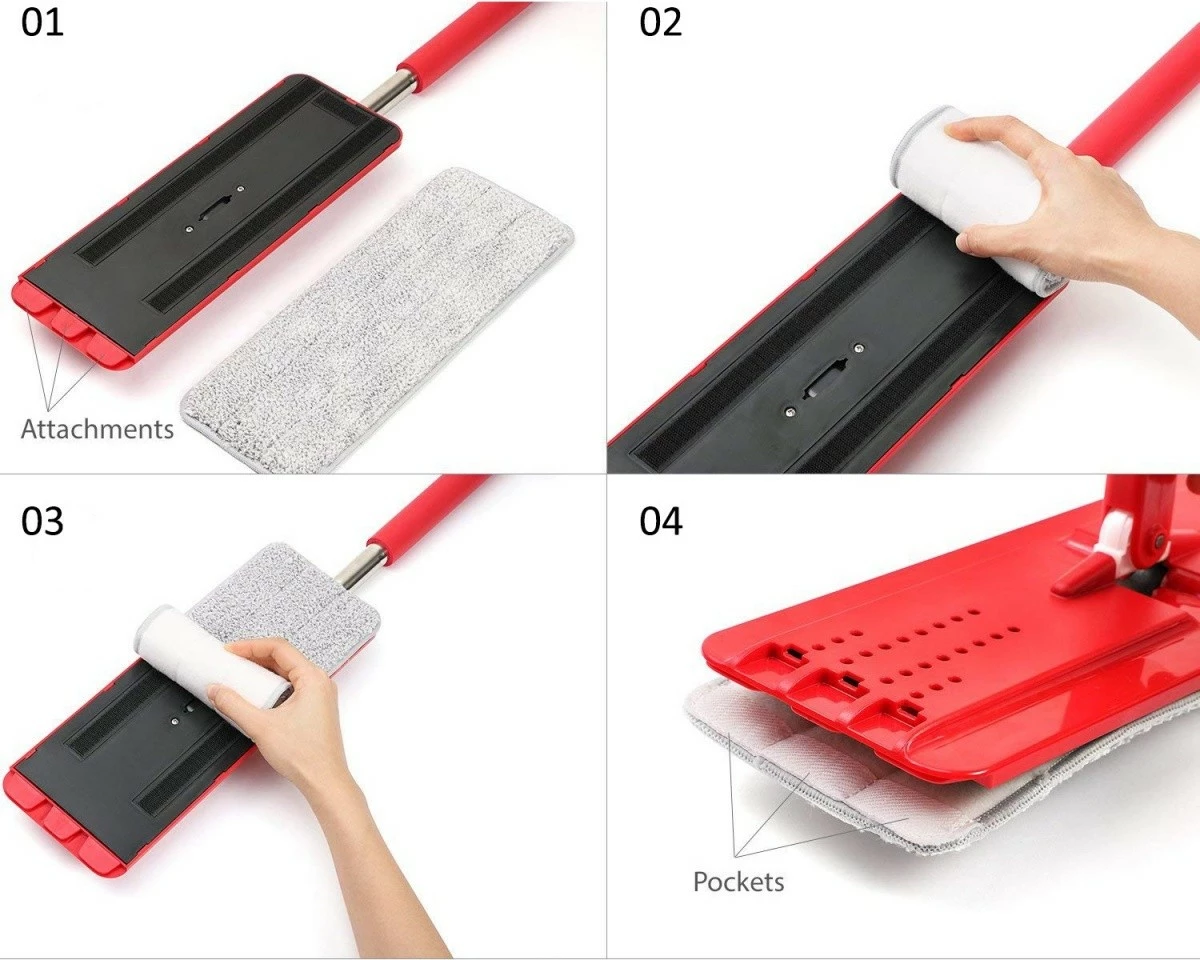 Mop i sheshtë GreenBlue MaxiClean GB850 me kovë dhe shtrydhëse, i kuq