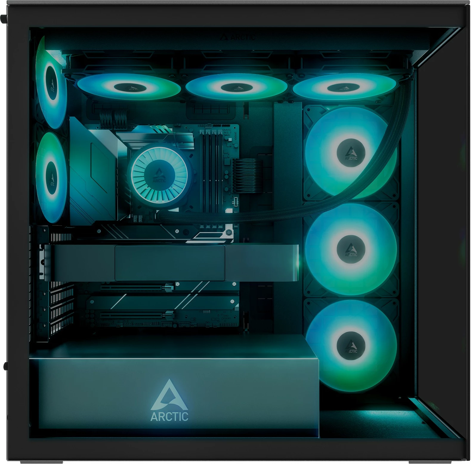 Kasë ARCTIC Xtender, Midi Tower, xham i temperuar, RGB, e zezë