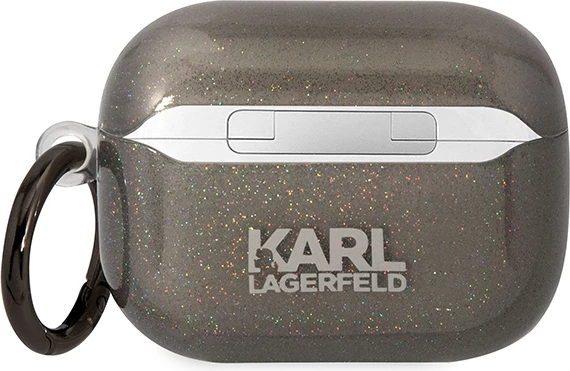 Mbështjellës Karl Lagerfeld KLAPHNKCTGK për AirPods Pro, Glitter Karl&Choupette, i zi, me unazë