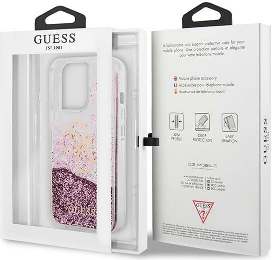 Mbështjellës Guess GUHCP13XLG4GPI për iPhone 13 Pro Max 6.7", hardcase, 4G Big Liquid Glitter, rozë