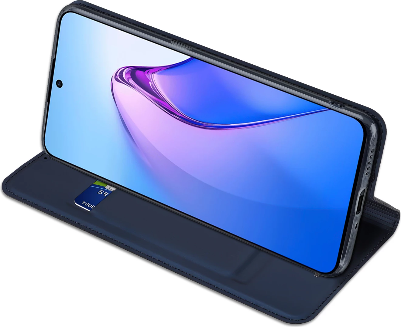 Mbështjellës Dux Ducis Skin Pro për Oppo Reno 8 Pro, me kapak, xhep për kartela, funksion standi, Kaltër