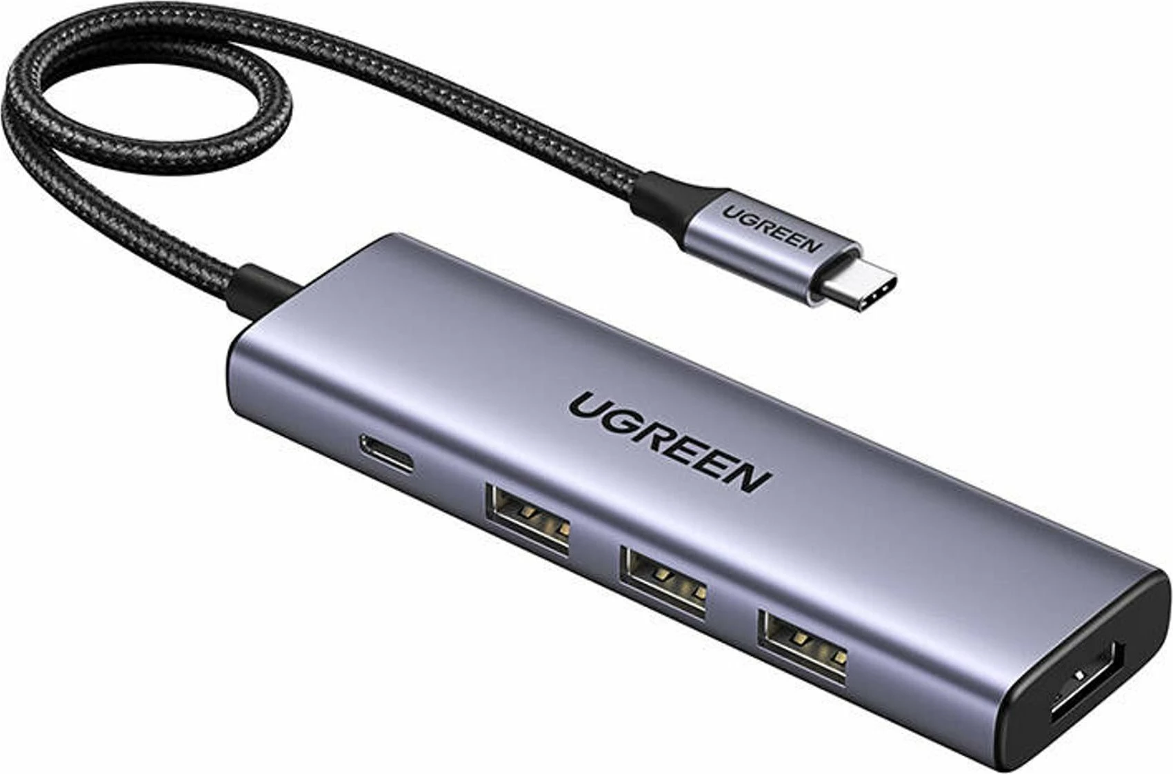 USB hub Ugreen CM511 (UGR1678) 5-në-1, USB-C në HDMI 4K@30Hz + 3x USB-A 3.2 Gen1 5Gbps + USB-C PD 100W, argjendtë
