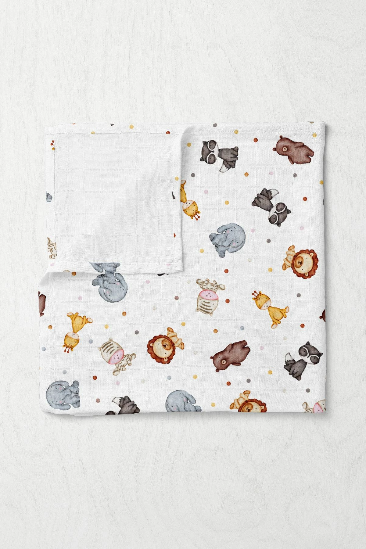Batanije për bebe L'essentiel, Zoo, pambuk muslin, 75x100cm, ngjyrë e verdhë, kaltër, portokalli