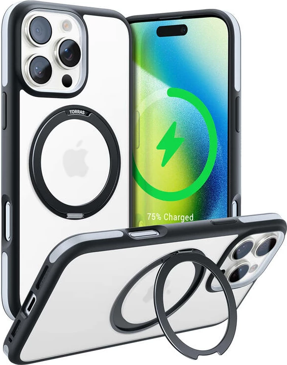 Mbështjellës Torras Ostand R Fusion për iPhone 16 Pro Max, i zi