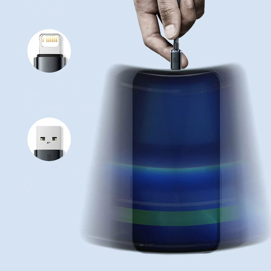 Kabllo karikimi dhe të dhënash Baseus Crystal Shine Series, USB-A në Lightning, 2.4A, 2m, kaltër