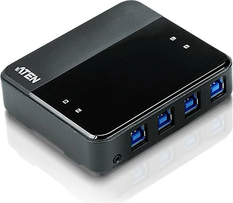Switch USB ATEN US434, 4 porta, USB 3.0, me selektor të jashtëm, zi/gri