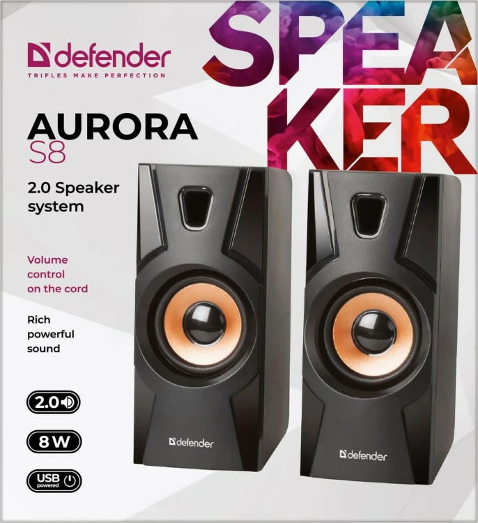 Kasë altoparlantë Defender Aurora S8 2.0, 8W, USB, e zezë
