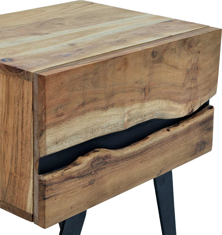 Komodinë nate Imena dru i fortë 4cm natyral-e zezë 45x35x56cm