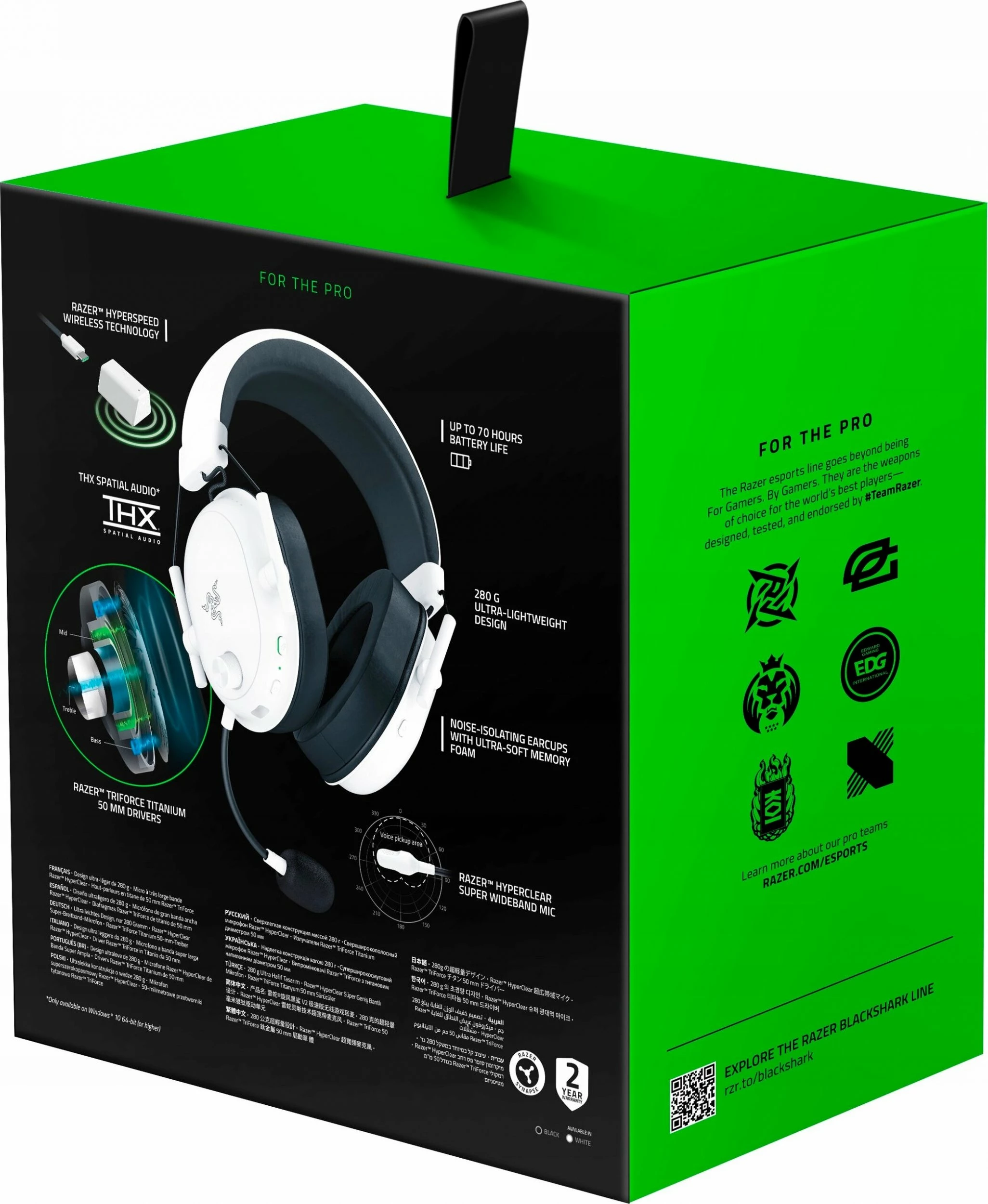 Kufje Razer BlackShark V2 HyperSpeed RZ04-04960200-R3M1, wireless, 7.1 surround, 50 mm, 70 orë bateri, e bardhë