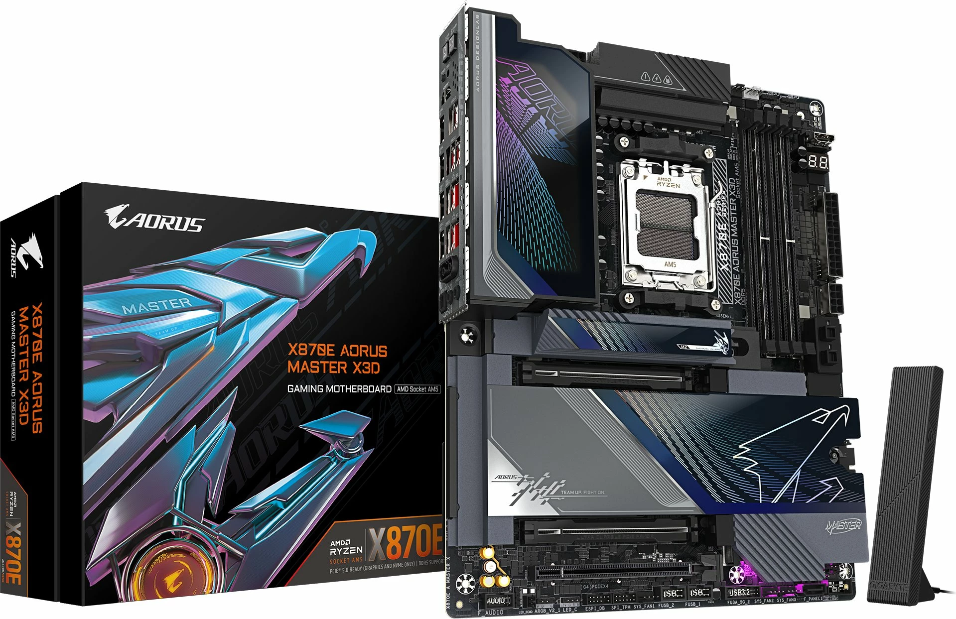 Pllakë amë Gigabyte X870E AORUS MASTER X3D, ATX, DDR5, Wi‑Fi 7, USB4, 10GbE/5GbE, me antenë WiFi