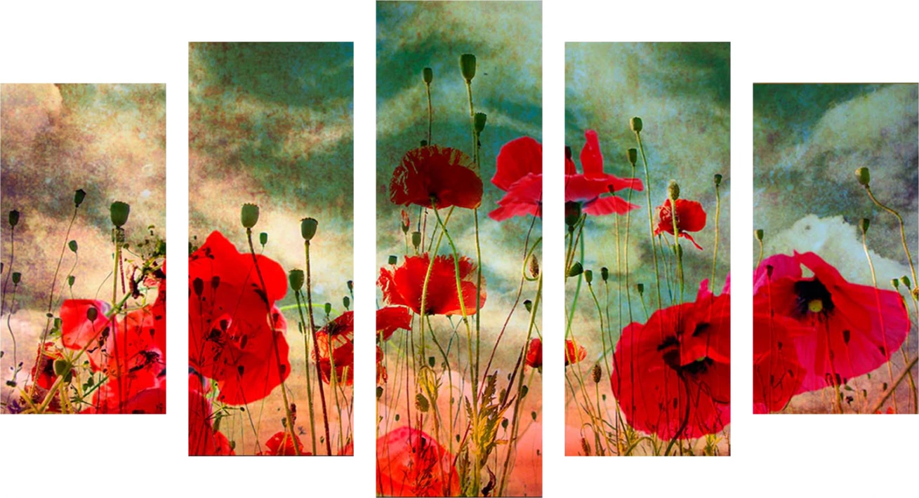 Pllaka dekorative pesë pjesë MDF, dizajn me lulekuqe, FH7206.03, 100x0,3x60 cm