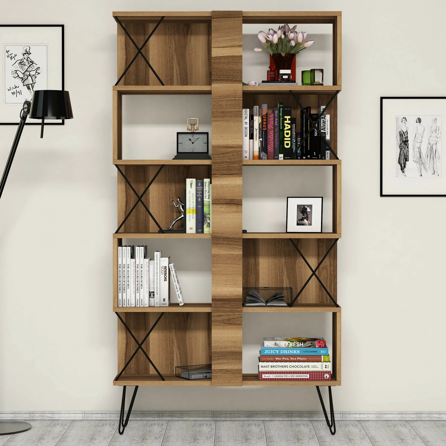 Set tavoline pune me raft librash, ngjyrë arre dhe e zezë, Skye Decor, ekstra