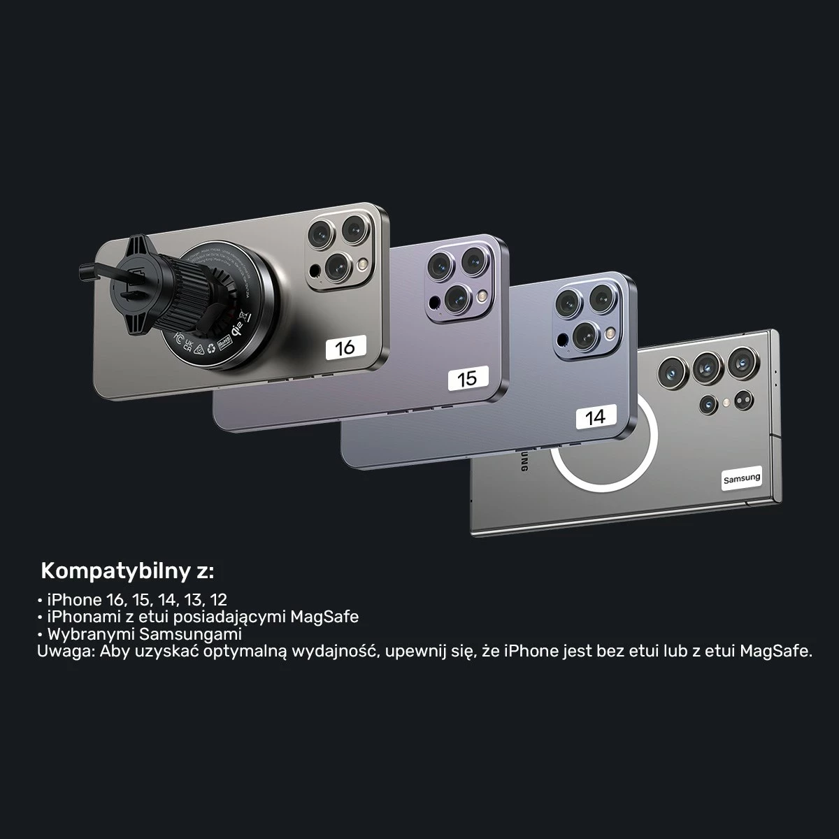 Mbajtës veture Unitek 38W Qi2, karikues wireless, USB Type C, i zi