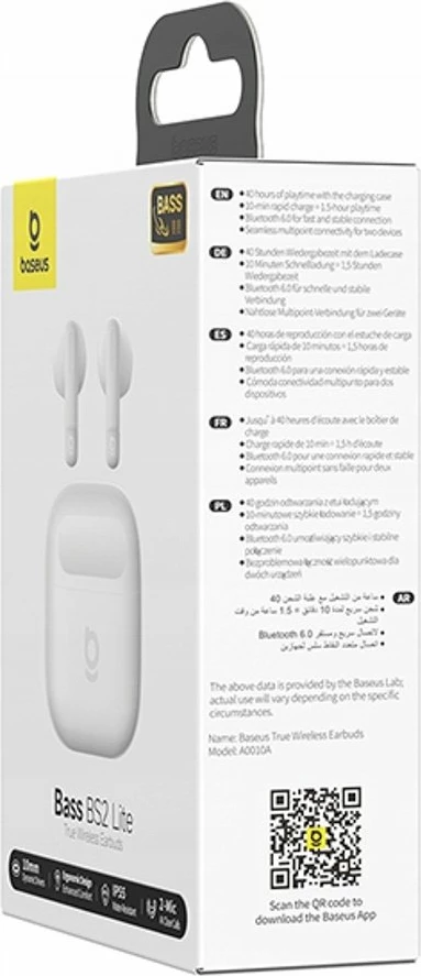 Kufje Baseus Bass BS2 Lite TWS 10mm SuperBass IP55 Bluetooth 6.0 USB-C 7h, të bardha