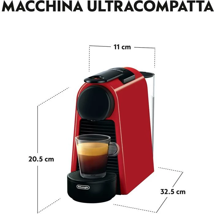 Makinë kafeje kapsulash, DeLonghi, Nespresso Essenza Mini EN85.R, 19 bar, depozitë uji 0.6L, klasa A, e kuqe