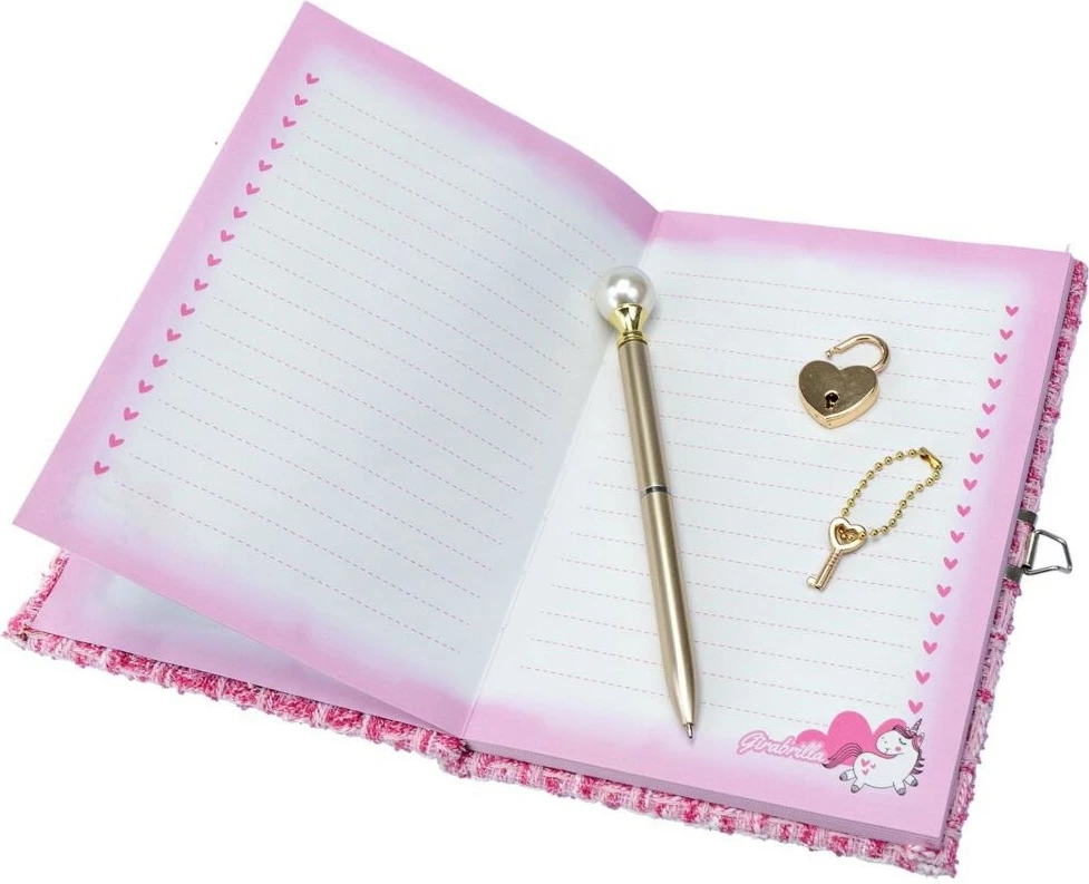 Ditar Nice Girabrilla me zemër sequins, me çelës dhe stilolaps, Rozë