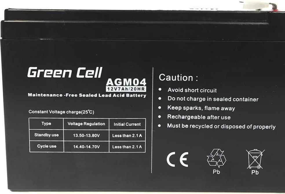 Bateri Green Cell AGM04,  12V, 7Ah, e zezë