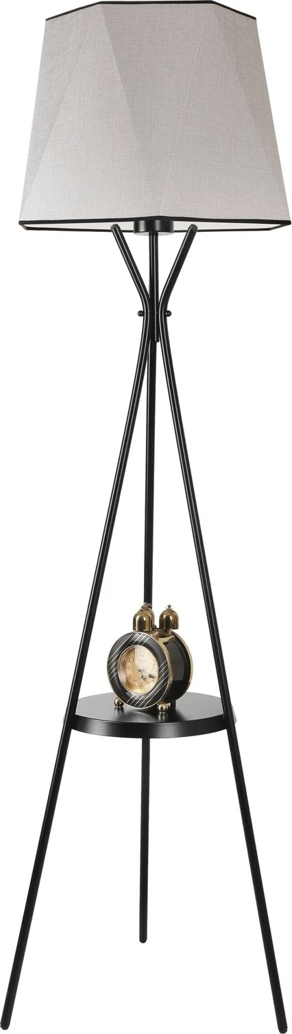 Llambë dyshemeje Opviq, gri, trup metalik, abazhuri gjashtëkëndor, me raft të vogël