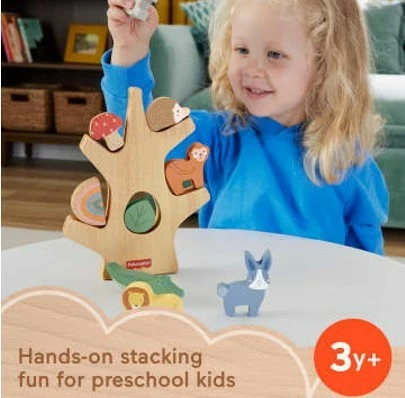 Lodër druri Fisher Price HXT87, pemë balancuese me 9 blloqe, për fëmijë, shumëngjyrëshe