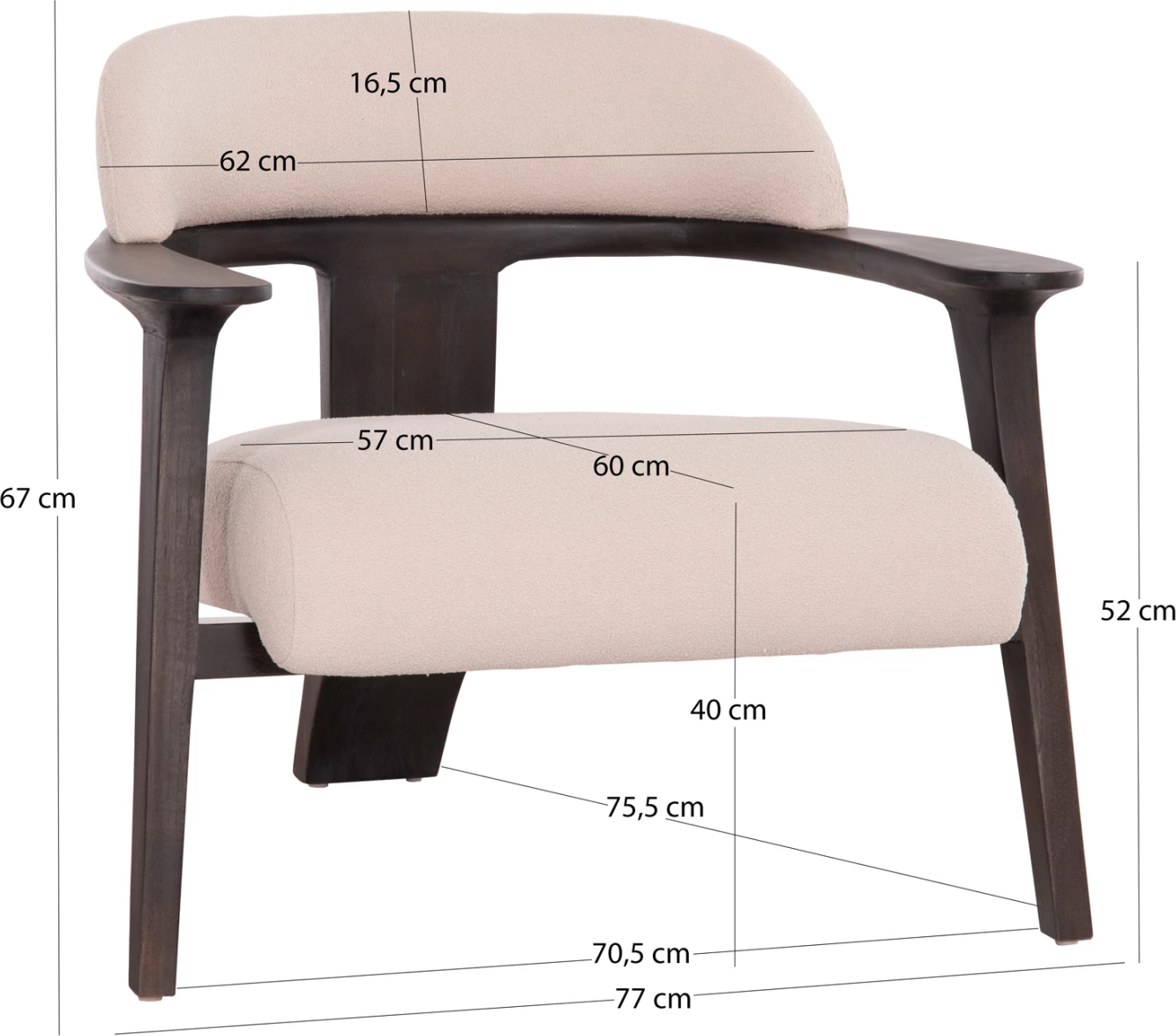 Karrige lounge TRIAD, dru tik i zi, material krem, 80.5x74x66.5cm