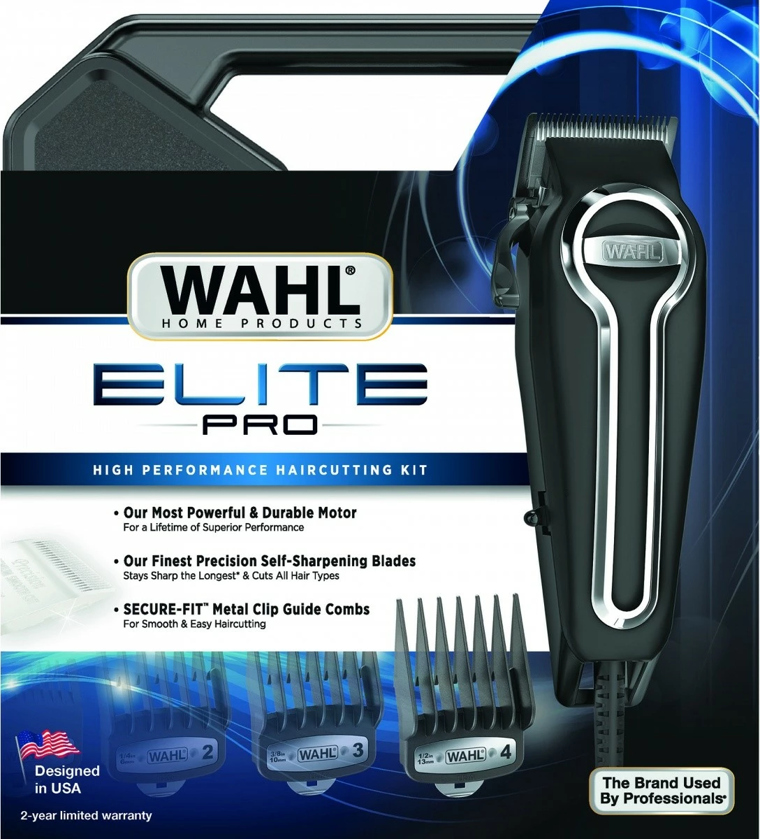 Makinë rroje Wahl Elite Pro 20106-0460, për flokë dhe mjekër, e zezë/argjendtë, set me 10 krehra