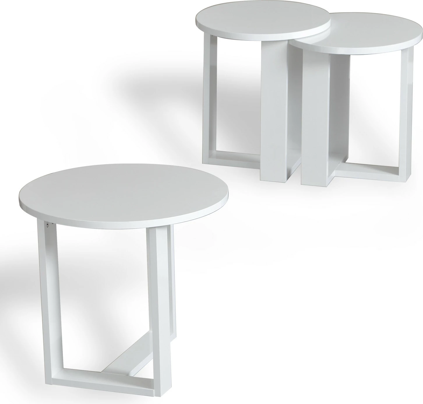 Tavolina ndihmëse të rrumbullakëta, set prej 3 copësh, ngjyrë e bardhë, Mira