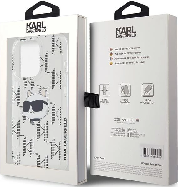Mbështjellës Karl Lagerfeld IML Choupette Head & Monogram për iPhone 15 Pro, Transparent