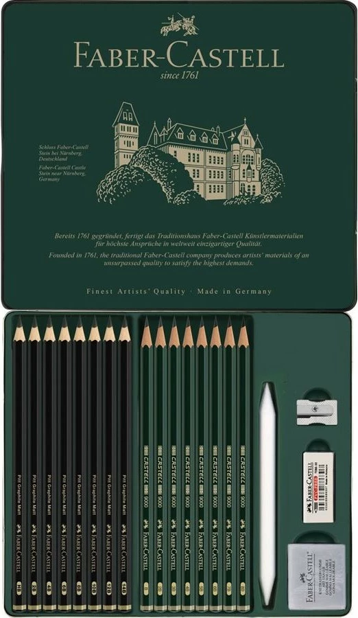 Set lapsa grafiti FABER-CASTELL Pitt Graphite Matt & Castell 9000, 20 copë, e zezë/e gjelbër