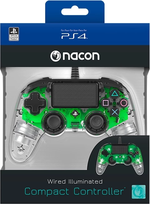 Kontroller loje Nacon PS4 me kabllo, transparent, kabllo 3 m, jeshile