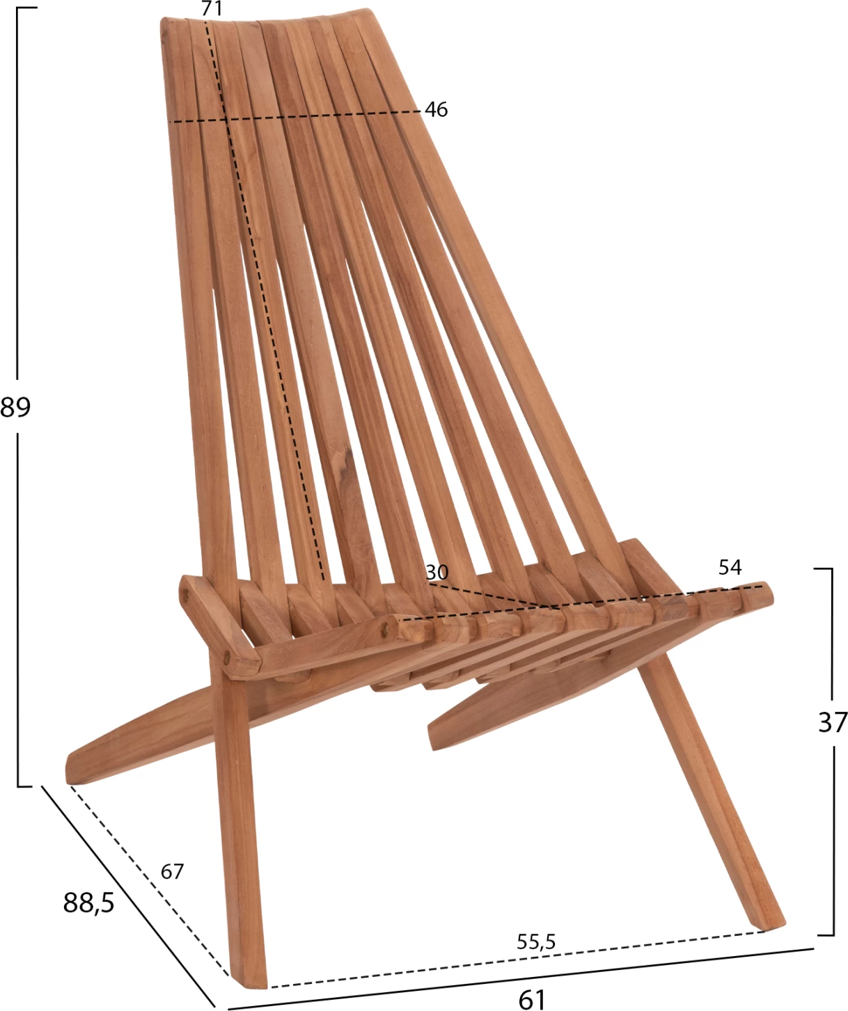 Karrige lounge e palosshme SHIGAO, dru tik, ngjyrë natyrale, 61x88.5x89cm