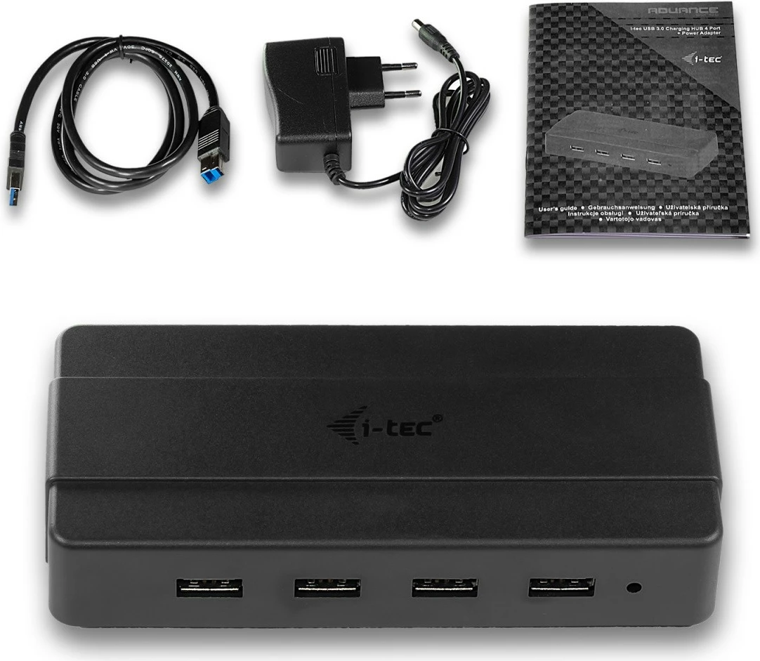 Kasë USB HUB i-tec U3HUB445, 4 porta, USB 3.0, me furnizim rryme, E zezë