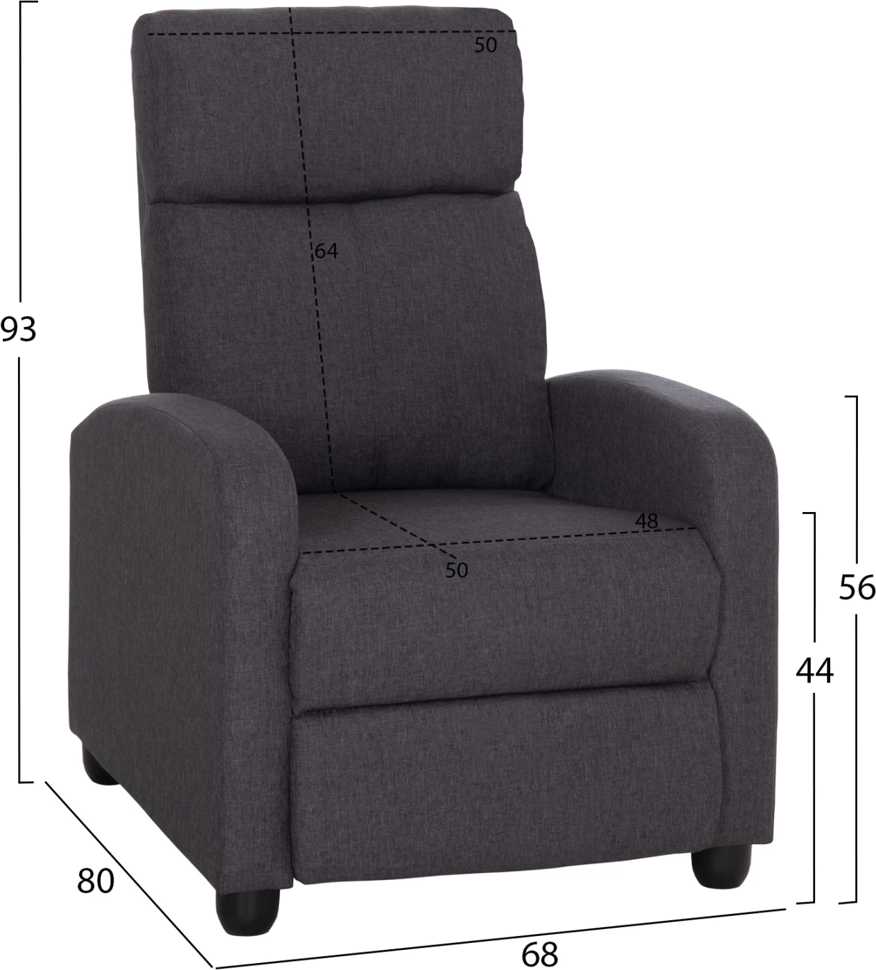 Fotel relaksues me mekanizëm push-back, ngjyrë gri, DROSEN FH3299.01, 68x80x93H cm