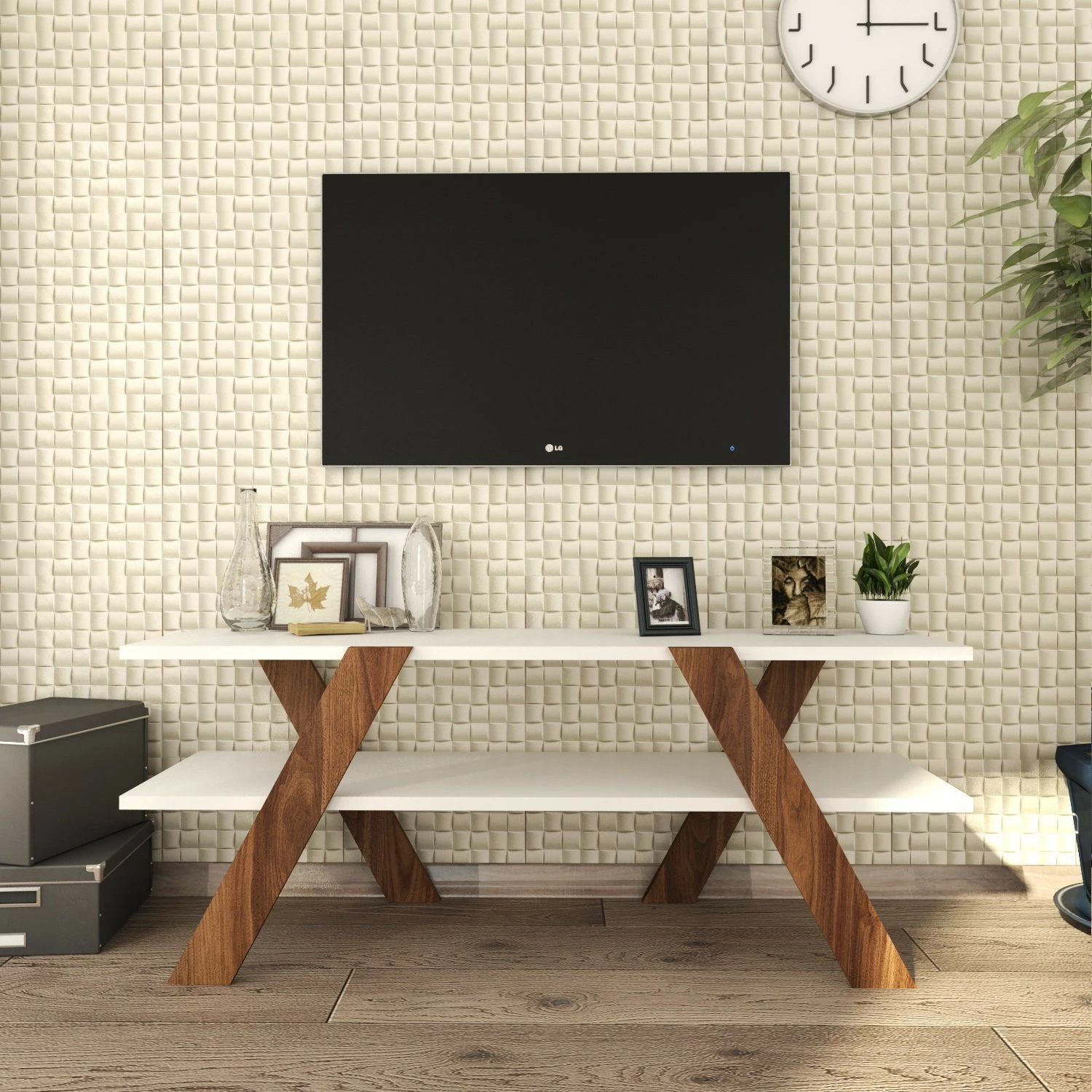 Komodë TV Hanah Home, Basic - 146, e bardhë dhe arre, 120x45x33.1cm