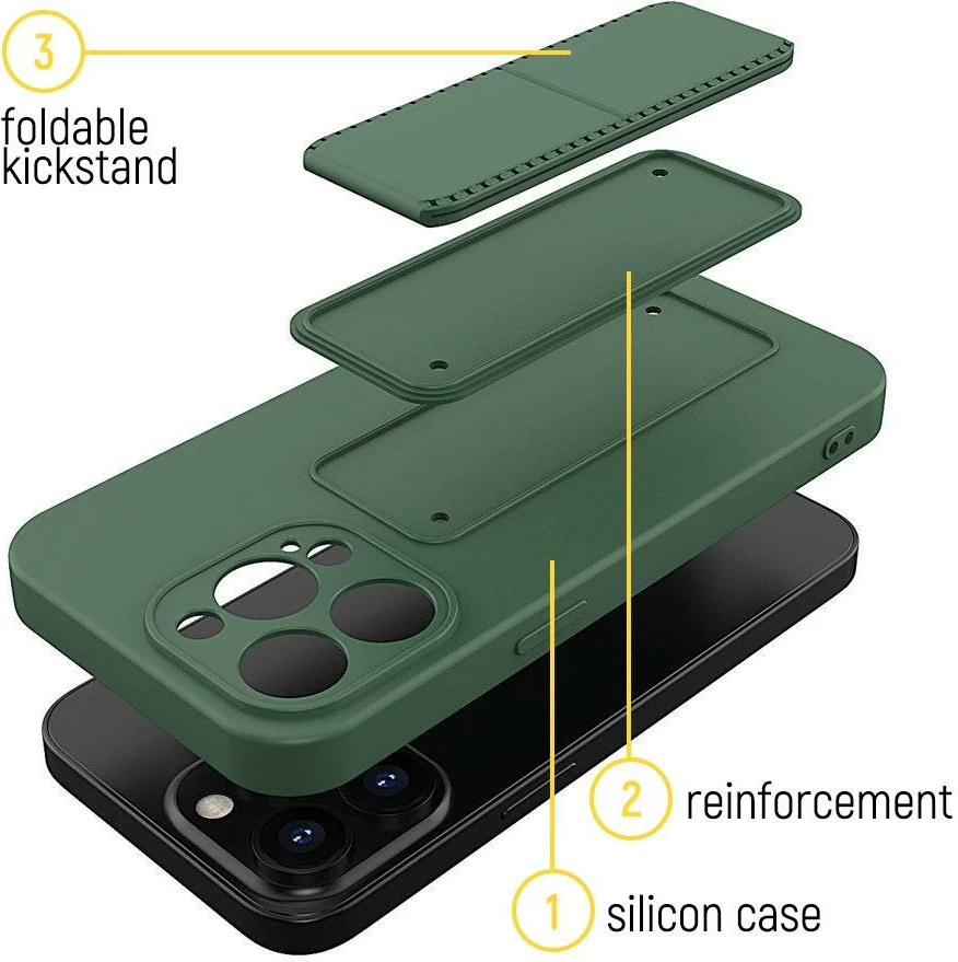 Mbështjellës silikon Wozinsky Kickstand Case për iPhone 13 Pro Max, e verdhë