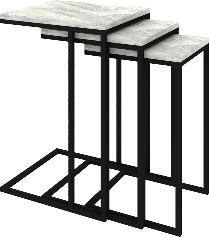 Set tavolinash ndihmëse, 3 copë, ngjyrë e zezë dhe kristal, Hanah Home