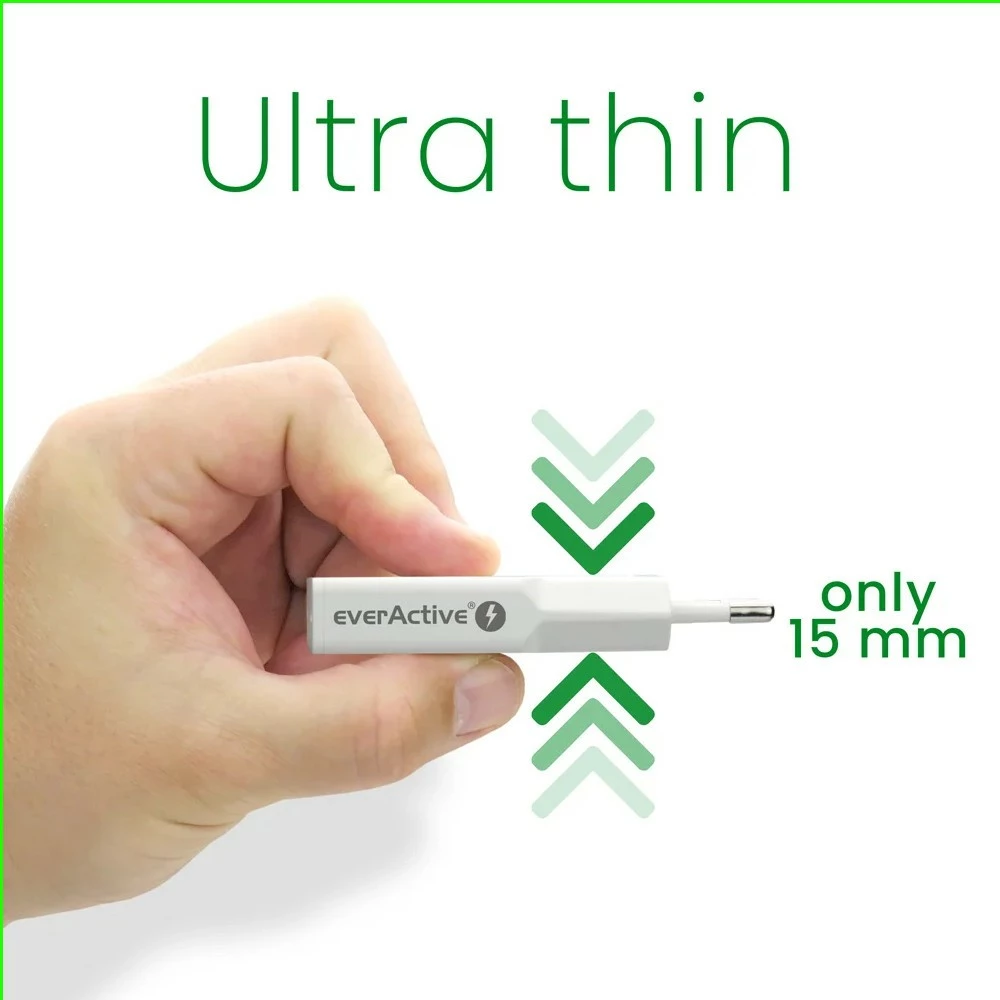 Karikues muri, everActive, SC-340Q, GaN super slim, USB QC 3.0 + USB-C PD 20W, 1x USB + 1x USB-C, i bardhë