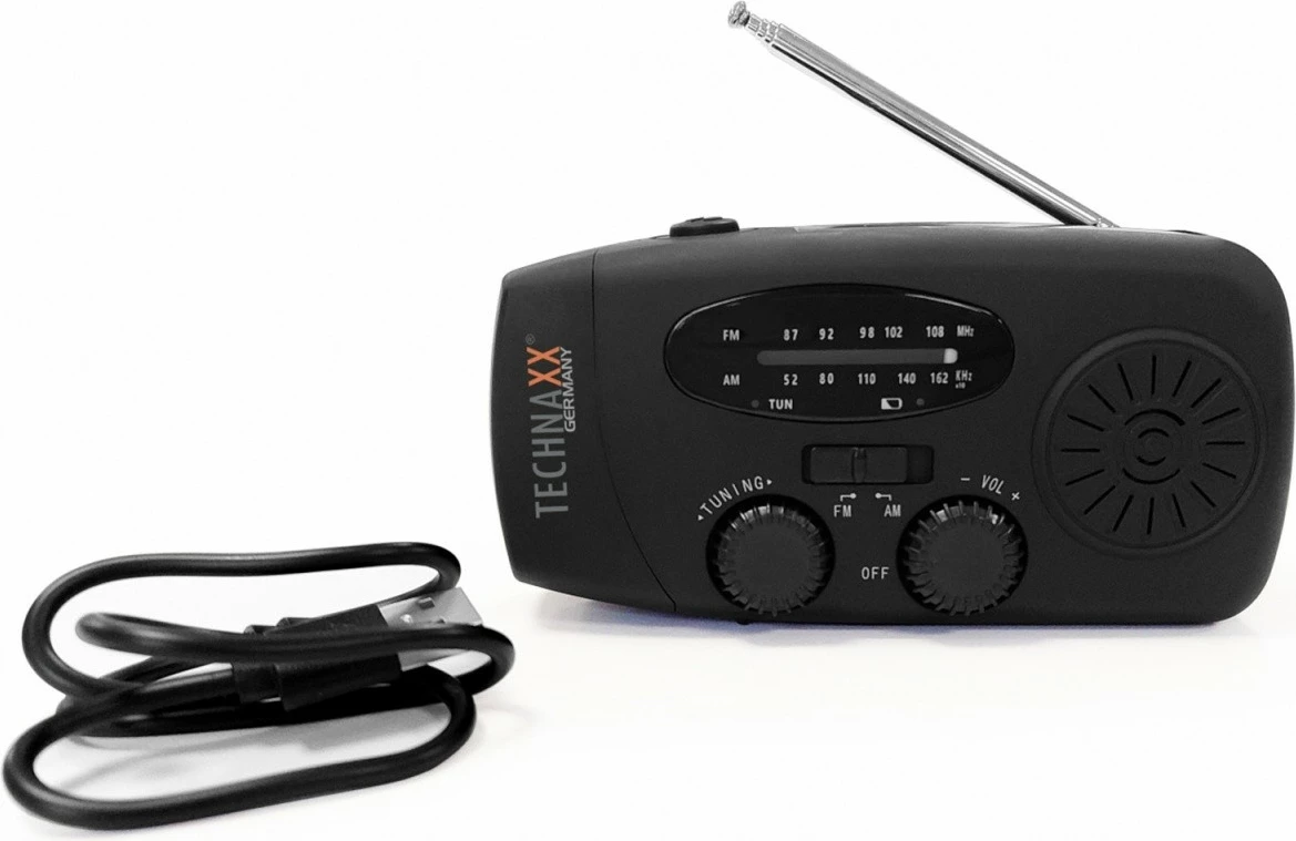 Radio diellore Technaxx TX-238 me crank dore, LED, USB, e zezë